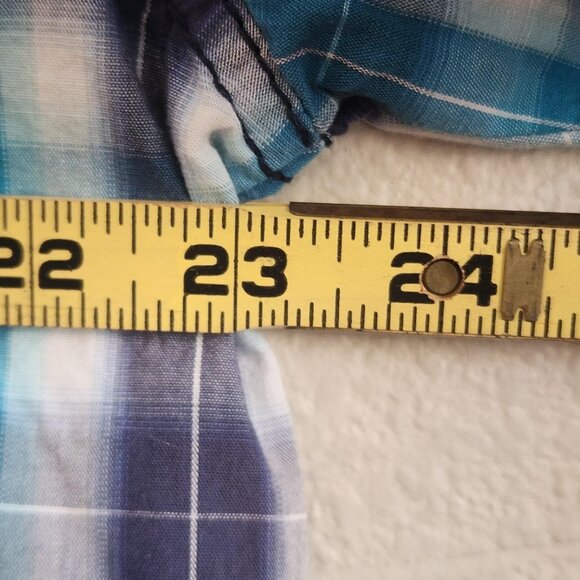 Moonshine Spirit Shirt Mens Medium Blue Plaid Short Sleeve Western Pearl Snap - Picture 11 of 11